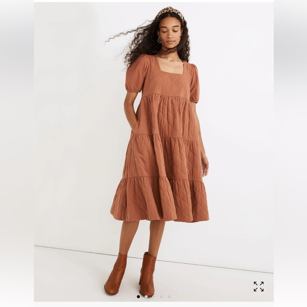 Madewell Quilted Aidy Square-Neck Tiered Midi Dress
